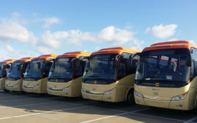 O primeiro lote de 644 veículos da Higer Bus chega ao Catar para a Copa do Mundo de 2022.